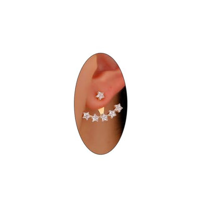 Rhinestone Star Jacket Statement Earrings for Women,14K Gold Cubic Zirconia Climber Stud Jewelry Party Prom Fashion Cartilage Earring Gifts - style: AA