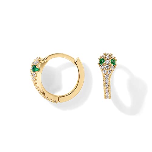 PAVOI 14K Gold Plated 925 Sterling Silver Cubic Zirconia Huggie Earrings | U-Shaped Snake Solitaire Small Round Huggie Stud Fashion Hoop Earrings for Women - style: Snake