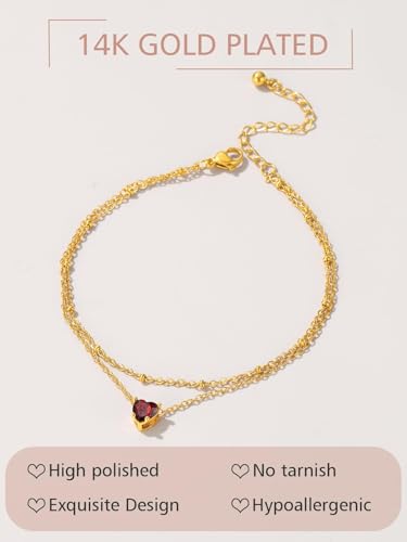 FindChic Bling Heart Birthstone Anklets Layered Beaded Ankle Bracelets for Women Gold/Black/Silver 12 Month Gem Colors Foot Chain Summer Jewelry for Girls, with Gift Box - color: Gold, style: 11. Nov.-Created Yellow Topaz(Prong Setting)