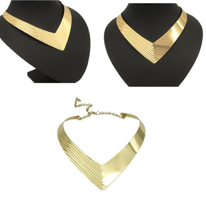 High Polished Stainless Steel Collar Necklace, Heart Shape Love Choker for Women Statement Jewelry (Gold)