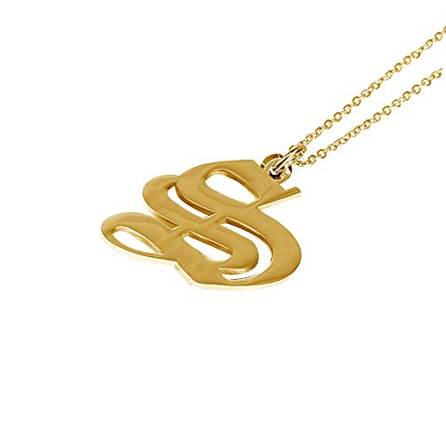 Women's Old English Initial Necklace 18K Gold Plated Stainless Steel Letter Pendant Gift - style: S