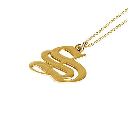 Women's Old English Initial Necklace 18K Gold Plated Stainless Steel Letter Pendant Gift - style: S