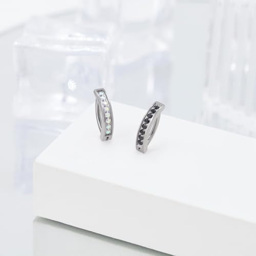 16G Labret Stud, G23 Titanium Vertical Labret Lip Piercing Jewelry, Gold Eyebrow Ring Clicker Belly Button Ring Hoop For Women Men - color: Silver, size: 8mm Black CZ