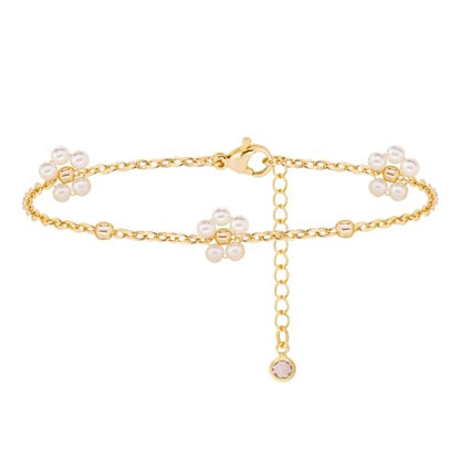 Gold Bracelets for Women Pearl Bracelet 14k Gold/White Gold Plated | Dainty Cubic Zirconia CZ Accented, Bridesmaid Jewelry, Prom Bracelet, Wedding Bracelets for Brides - color: Floral Pearl