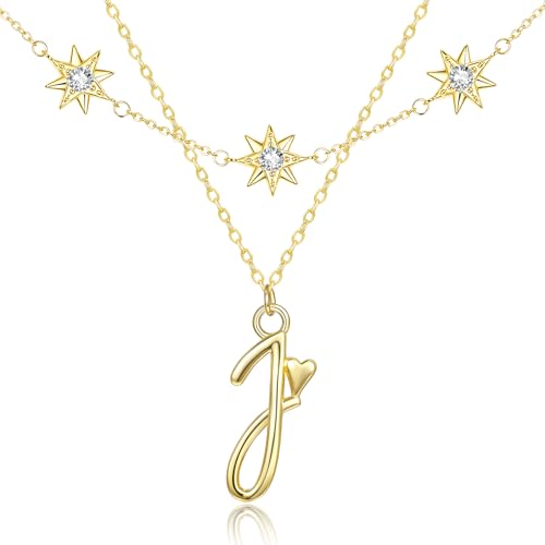14K Gold A-Z Initial Lette Necklace Star Choker Women Necklace | Personalized Initial Jewelry, Meaningful Name Letter Gift for Women Wife Mom Friend, Perfect Present For Birthday/Anniversary - style: 14K Gold-J