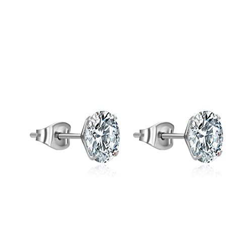 G23 Titanium CZ Stud Earrings for Sensitive Ears, Titanium Cubic Zirconia Stud Earrings for Women 3mm 4mm 5mm 6mm 7mm 8mm - size: 4mm