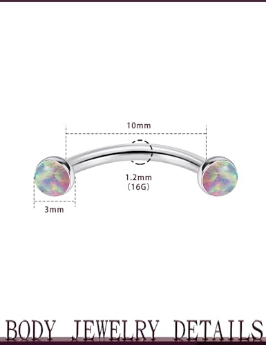 Jenxnjsjo F136 Titanium 16g 6/8/10mm Opal Eyebrow/Rook/Snug/Vertical-Labret/VCH/Snake-Eyes/Anti-Tragus/Christina/Daith/Belly-Button/Bridge/Hood/Surface Curved Barbell Piercing Jewelry for Women Men - color: Pink Opal, size: 10 mm