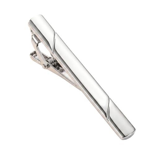 2.36 Inch Mens Silver Tie Clip, Stainless Steel Diagonal Stripe Tie Bar, Non-Slip Minimalist Necktie Clip for Business Wedding Daily Wear - color: Silver