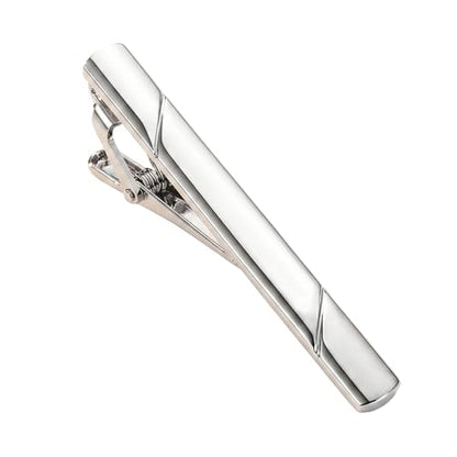 2.36 Inch Mens Silver Tie Clip, Stainless Steel Diagonal Stripe Tie Bar, Non-Slip Minimalist Necktie Clip for Business Wedding Daily Wear - color: Silver