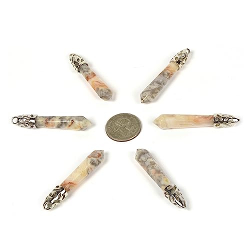 Justinstones Hexagonal Pointed Reiki Chakra Pendant Stainless Steel Chain Necklace 20 Inch Iron Gift Box - color: Crazy Lace Agate