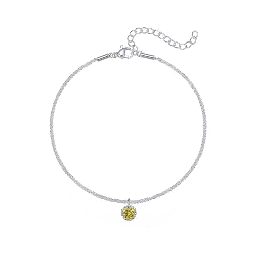 Wellike Silver Ankle Bracelets For Women Waterproof Birthstone Anklets Adjustable Sparkly Chain Silver Plated Stainless Steel Anklet Non Tarnish Jewelry - color: KKWJL185-11