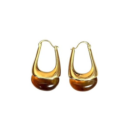 Acrylic Gold Hoop Earrings Chunky Hoop Dangle Drop Huggie Earring Statement Resin Jewelry for Women - color: Brown
