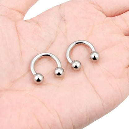 2Pcs PA Ring Horseshoe Circular Barbell 316L Surgical Steel Internally Threaded 00G 0G 2G 4G 6G 8G 10G Pierced Body Jewelry for Women 12mm 16mm 19mm - style: 1 pair-10G;Inner Dia:12mm