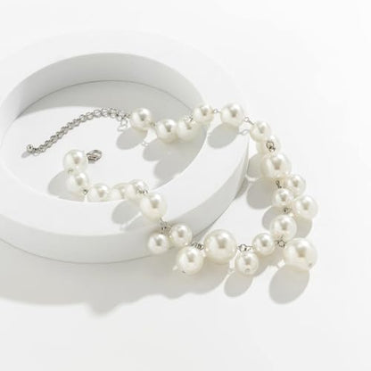 CSIYANJRY99 Chunky Pearl Necklace for Women Big Faux Pearl Beaded Strand Necklace Wedding Prom Jewelry for Women - color: white