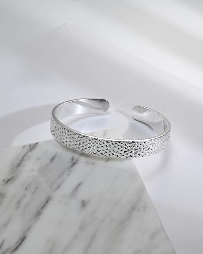 Silver Cuff Bracelet for Women Handmade Hammered Open Bangle Bracelet Adjustable Silver Bangles for Women Daily Wear