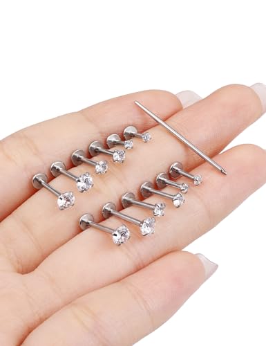 18G 16G 14G Lip Labret Medusa Nose Rings Studs Flat Back Earrings Internally Threaded 316L Surgical Steel Cartilage Tragus Helix Conch Earrings Piercing Jewelry for Women Men 6mm 8mm 10mm - color: 16G - Silver Tone-6/8/10mm Bar