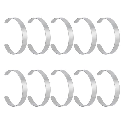10 Pcs 304 Stainless Steel Blank Core Bracelets 0.39inch Width, Cuff Bangle Bracelet Blank Plain Bangles Grooved Cuff Bangles Armband Bangles for Women Men Decoration Jewelry Making