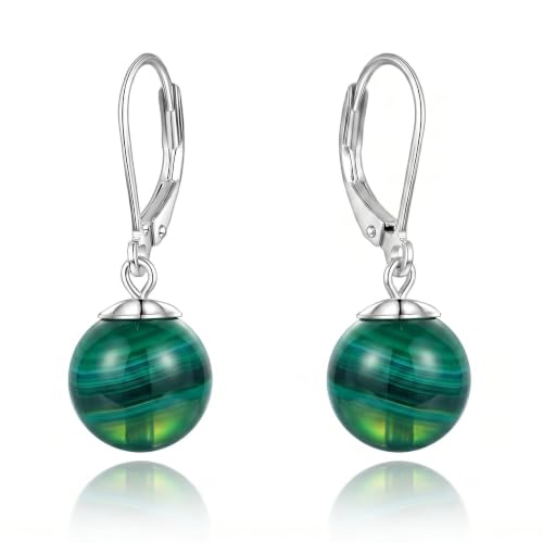 Pearl Leverback Earrings for Women Dangle Round Gemstone Earrings Birthstone Jewelry Gift Anniversary for Her - color: 24 Green agate