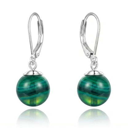 Pearl Leverback Earrings for Women Dangle Round Gemstone Earrings Birthstone Jewelry Gift Anniversary for Her - color: 24 Green agate