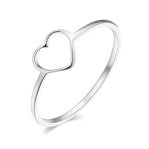Love Plain Stacking Band Statement Wedding Promise Ring For Women | Stainless Steel, Cute Hollow Heart Design,Waterproof,Tarnish Resistant,Gift For Mother’s Day, Valentine’s Day, Christmas - color: Silver