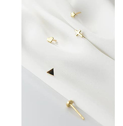 EPIRORA Sterling Silver Stud Earrings for Women Men- 4 Pairs of Hypoallergenic Simple Geometric Small Stud Earring Set Tiny Circle Triangle Square Bar Stud Earrings Mini Cartilage Tragus Earrings - style: Style 2- Gold