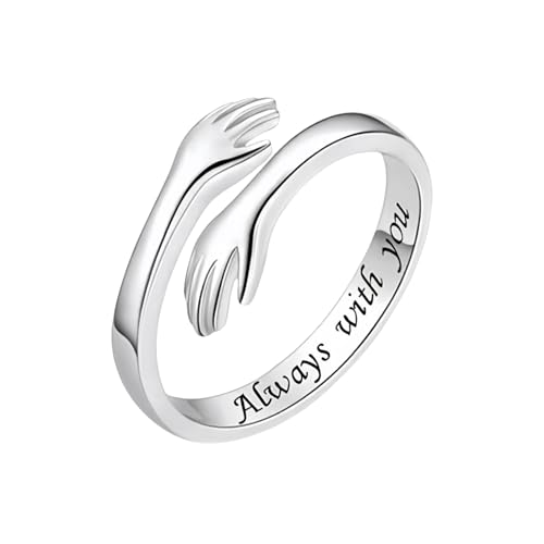 Granddaughter Daughter Hug Ring For Hope Rings, Stainless Steel Inspirational Jewelry Engraved Always With You Love You Forever Message Adjustable Non Tarnish Jewelry Birthday Gift Card - color: Always(Beautiful)