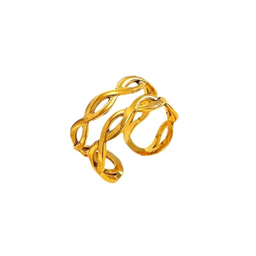 18K Gold Plated Adjustable Rings for Women, 316L Stainless Steel Open Band Gold Jewelry Collection, Hypoallergenic Size 6-9 Adjustable Stackable Rings, Tarnish Free Trendy Gift for Her - color: Intertwined Twist
