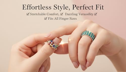 Sparkling Rhinestone Ring Set Trendy Elastic Rhinestone Crystal Stretch Ring Stackable Jewelry for Women Girls - color: 10 Colors in One