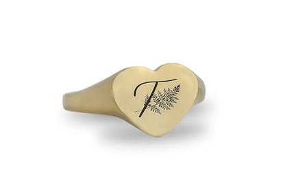 Personalized Initials Signet Ring - Engraved Letter Heart Shaped Women's Gift For Her