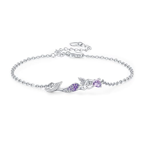 925 Sterling Silver Bohemia Hawaiian Beach Mermaid Floral Bracelet Birthday Graduation Gifts for Women with Gifts Box - style: 10B-Mermaid（Purple）
