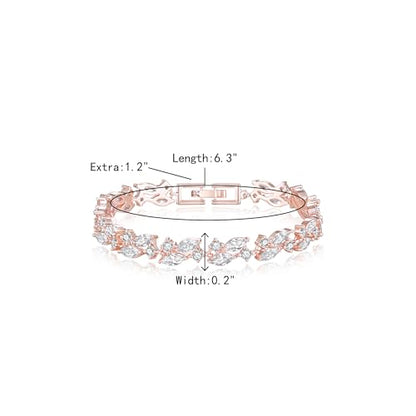 Crysdue Marquise Teardrop Cubic Zirconia Wedding Bridal & Prom Tennis Bracelets for Brides Bridesmaids, Silver/Gold/Rose Gold Plated Bracelet Gifts for Women - style: E_Rose gold 6.3-7.5"