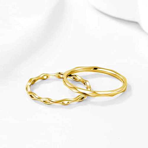 KAZITSAN 2pc 2mm Stainless Steel Rings for Women Girls Fashion Wedding Plain Band Knuckle Stacking Midi Rings Silver/Rose Gold Wedding Band Comfort Fit - color: BEHY01-Gold