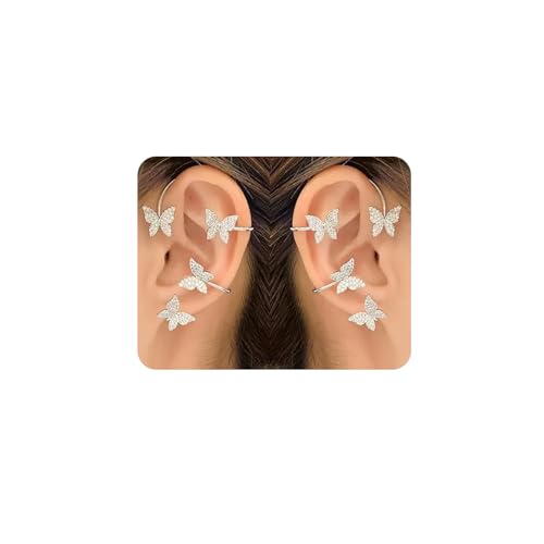 Shining Butterfly Ear Cuffs Zircon Butterfly Earrings for Women Ear Cuffs for Women Non Piercing Ear Wrap Around Earrings - color: White