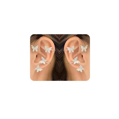 Shining Butterfly Ear Cuffs Zircon Butterfly Earrings for Women Ear Cuffs for Women Non Piercing Ear Wrap Around Earrings - color: White