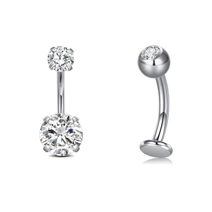 VCMART Belly Button Ring Belly Button Piercing Belly Rings Dangle Belly Button Rings Surgical Steel Clicker Floating Belly Button Rings for Women 14G Silver Gold Belly Navel Piercings Jewelry - color: C5 -2pcs, silver