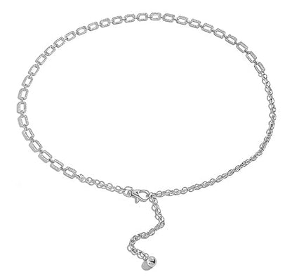 Eohak O-Ring Metal Waist Chain for Women Adjustable Metal Waist Belt Belly Link for Jeans Dress - color: Rhinestones - Silver