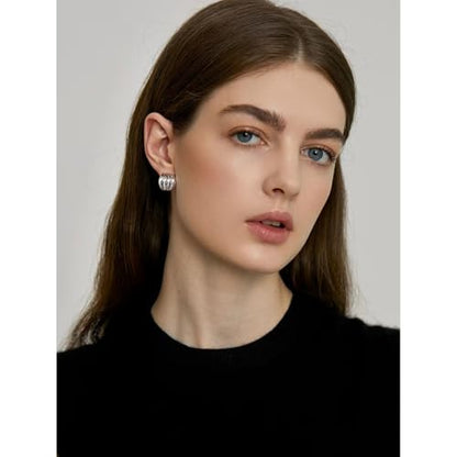 Statement Chunky Gold Earrings for Women Unique Square Stainless Steel Heaven Mayhem Button Stud Earrings Trendy Jewelry - style: Silver Striped