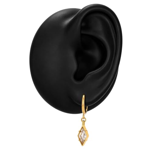 Hoop Earrings for Women, Stainless Steel Red Earrings, Hypoallergenic Trendy Cartilage Earrings for Lobe, Rhombus, Cubic Zirconia - color: 18K Gold Plated