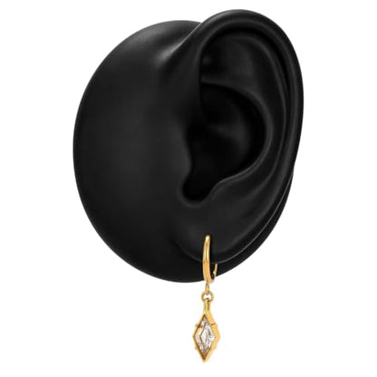 Hoop Earrings for Women, Stainless Steel Red Earrings, Hypoallergenic Trendy Cartilage Earrings for Lobe, Rhombus, Cubic Zirconia - color: 18K Gold Plated