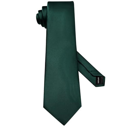 Hi-Tie 5Pcs Mens Solid Color Silk Tie Satin Pretied Bowtie Lapel Pin for Men Handkerchief Cufflink Wedding Gift Box - color: Dark Green