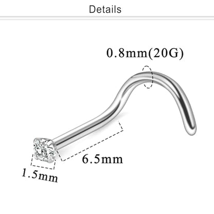 Nose Studs Surgical Steel Nose Rings Studs with Cubic Zirconia 10Pcs Tiny Nostril Rings for Women Screw Bone and L-Shaped Nostril Piercing Jewelry 24G 22G 20G 18G - color: silvertone,screw nose studs, size: 20g,1.5mm Clear CZ