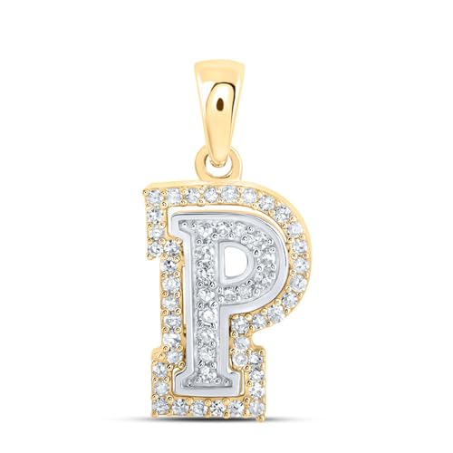 Sonia Jewels Solid 10K Yellow and White Gold Two Tone Real Natural Diamond Womens A-Z Initial Letter Pendant Charm for Necklaces 1/6 Carat (.17 Cttw) - style: P - 10k White and Yellow Gold