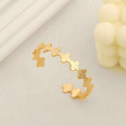 PERNNLA PEARL Dainty Gold Bar Bracelet for Women Simple Delicate Thin Cuff Bangle Hook Bracelet 18K Gold Plated Handmade Minimalist Jewelry - color: 37.Clover