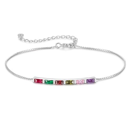 Sterling Silver Personalized 1-6 Birthstone Bracelet for Women Mothers Day Bracelet for Mom Daughter Custom Dainty Jewelry for Christmas Birthday Gift Ideas - style: Silver-6 stones