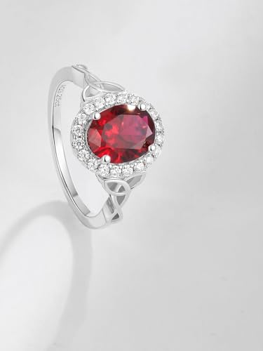 2-3 Carat Oval Engagement Ring 925 Silver Celtic Knot Birthstone Rings for Women Hypoallergenic Amehtyst/Aquamarine/Emerald/Ruby/Sapphire Cocktail Rings Jewelry Size 6-10 - color: B. Ruby
