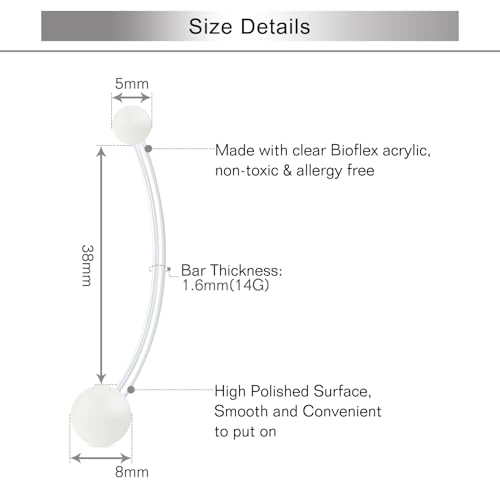D.Bella 14G Pregnancy Belly Button Rings with Replacement Balls Flexible Bioplast Sport Maternity Belly Ring Retainer for Women Navel Piercing Retainer 1 1/2Inch (38mm) - color: Style B