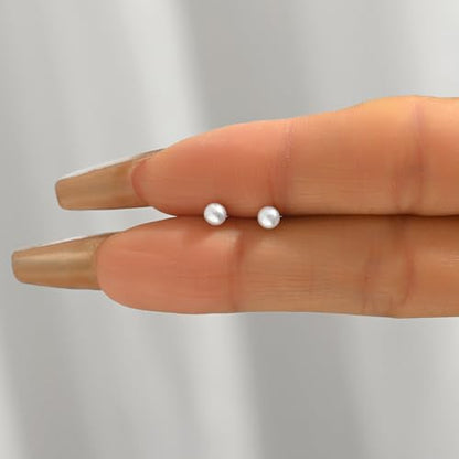 Pearl Stud Earrings for Women Gold/Silver Plated 3mm 4mm 5mm 6mm 8mm Pearl Earrings Dainty Hypoallergenic Earrings - color: Gold, size: 3 Millimeters