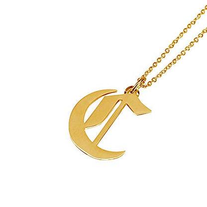 Women's Old English Initial Necklace 18K Gold Plated Stainless Steel Letter Pendant Gift - style: C