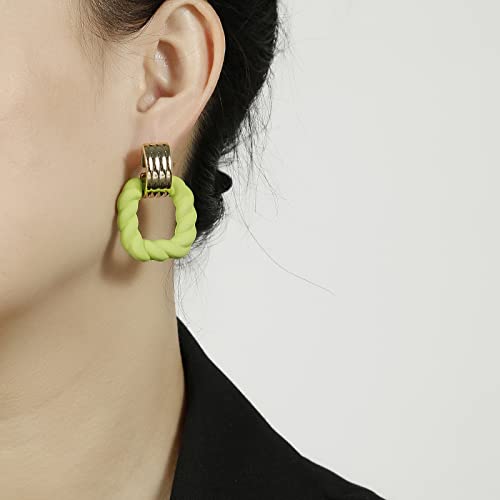 RUOFFETA Rectangle Earrings for Women, Acrylic Square Earrings Twisted Geometric Statement Jewelry - color: Green Gold