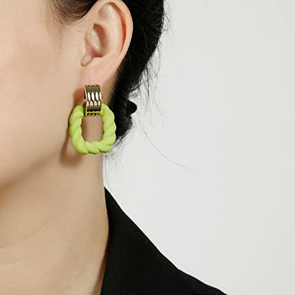 RUOFFETA Rectangle Earrings for Women, Acrylic Square Earrings Twisted Geometric Statement Jewelry - color: Green Gold